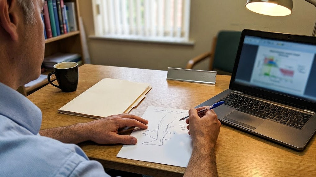Amblewell CalfWave — Dr Pettifer going through patient notes